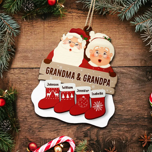 Santa Claus Mrs Claus Grandkids - Personalized Custom 2-layered Wood Ornament - Gift For Mom, Dad, Grandparents