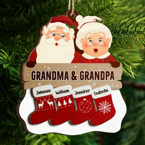 Santa Claus Mrs Claus Grandkids - Personalized Custom 2-layered Wood Ornament - Gift For Mom, Dad, Grandparents