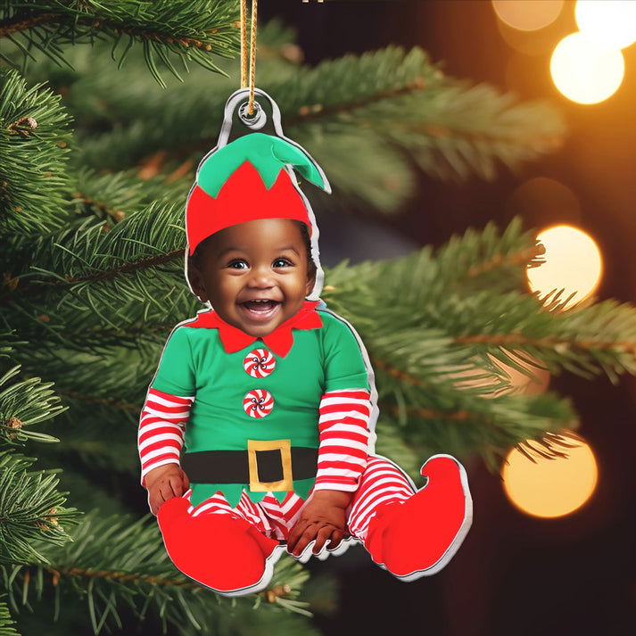 Custom Photo Elf Adorable Newborn Baby - Personalized Custom Shaped Acrylic Ornament - Babies 1st Christmas Gifts