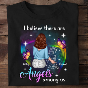 Angels Among Us Dog Memorial - Personalized Custom T Shirt - Gift for Dog Lovers, Pet Lovers, Dog Mom