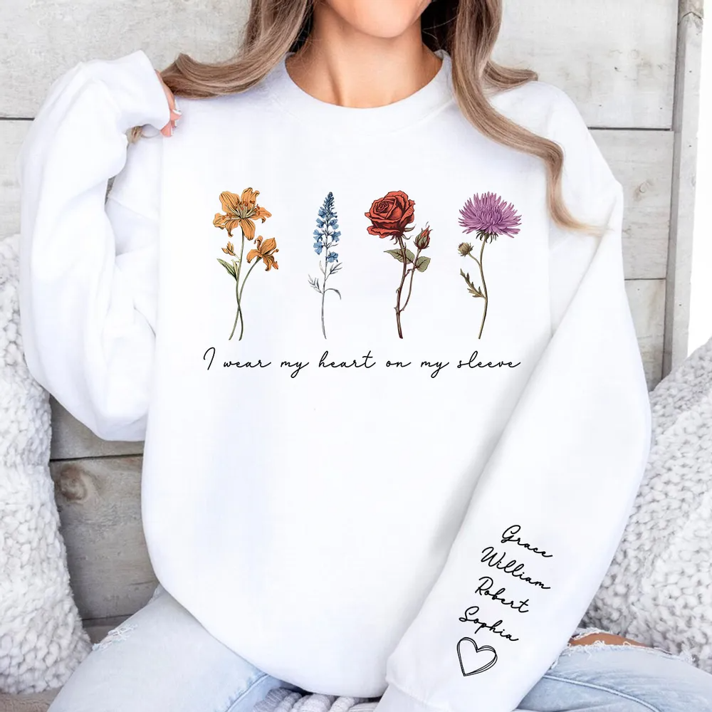 Beautiful Birth Month Flowers - Personalized Sleeve Printed Sweater - Mother's Day Gift For Mom Granma Aunt