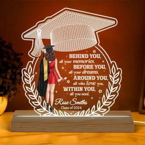 Behind You All Your Memories Graduation Gift - Personalized 3D Led Light Wooden Base - Gift For Her/Him, Daughter/Son, Grad Ceremony, Commencement