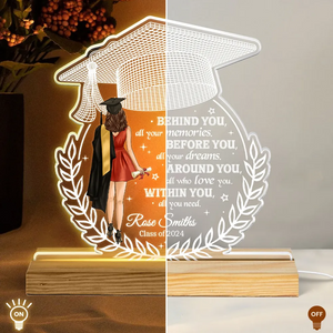 Behind You All Your Memories Graduation Gift - Personalized 3D Led Light Wooden Base - Gift For Her/Him, Daughter/Son, Grad Ceremony, Commencement