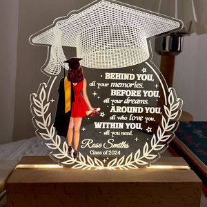 Behind You All Your Memories Graduation Gift - Personalized 3D Led Light Wooden Base - Gift For Her/Him, Daughter/Son, Grad Ceremony, Commencement