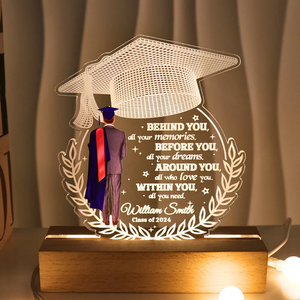 Behind You All Your Memories Graduation Gift - Personalized 3D Led Light Wooden Base - Gift For Her/Him, Daughter/Son, Grad Ceremony, Commencement