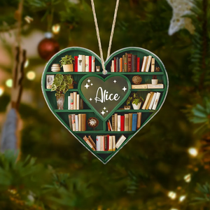 Christmas Heart-Shaped Bookshelf Ornament - Personalized Custom Shaped Ornament - Christmas For Librarian, Book Lovers