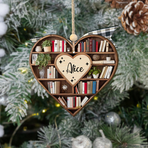 Christmas Heart-Shaped Bookshelf Ornament - Personalized Custom Shaped Ornament - Christmas For Librarian, Book Lovers