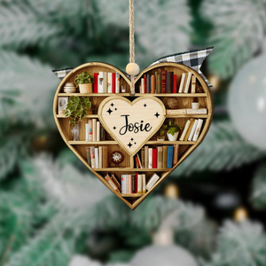 Christmas Heart-Shaped Bookshelf Ornament - Personalized Custom Shaped Ornament - Christmas For Librarian, Book Lovers