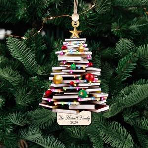 Bookstack Christmas Ornament - Personalized Custom Shaped Ornament - Christmas For Librarian, Book Lovers