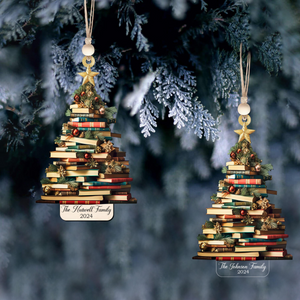 Bookstack Christmas Ornament - Personalized Custom Shaped Ornament - Christmas For Librarian, Book Lovers