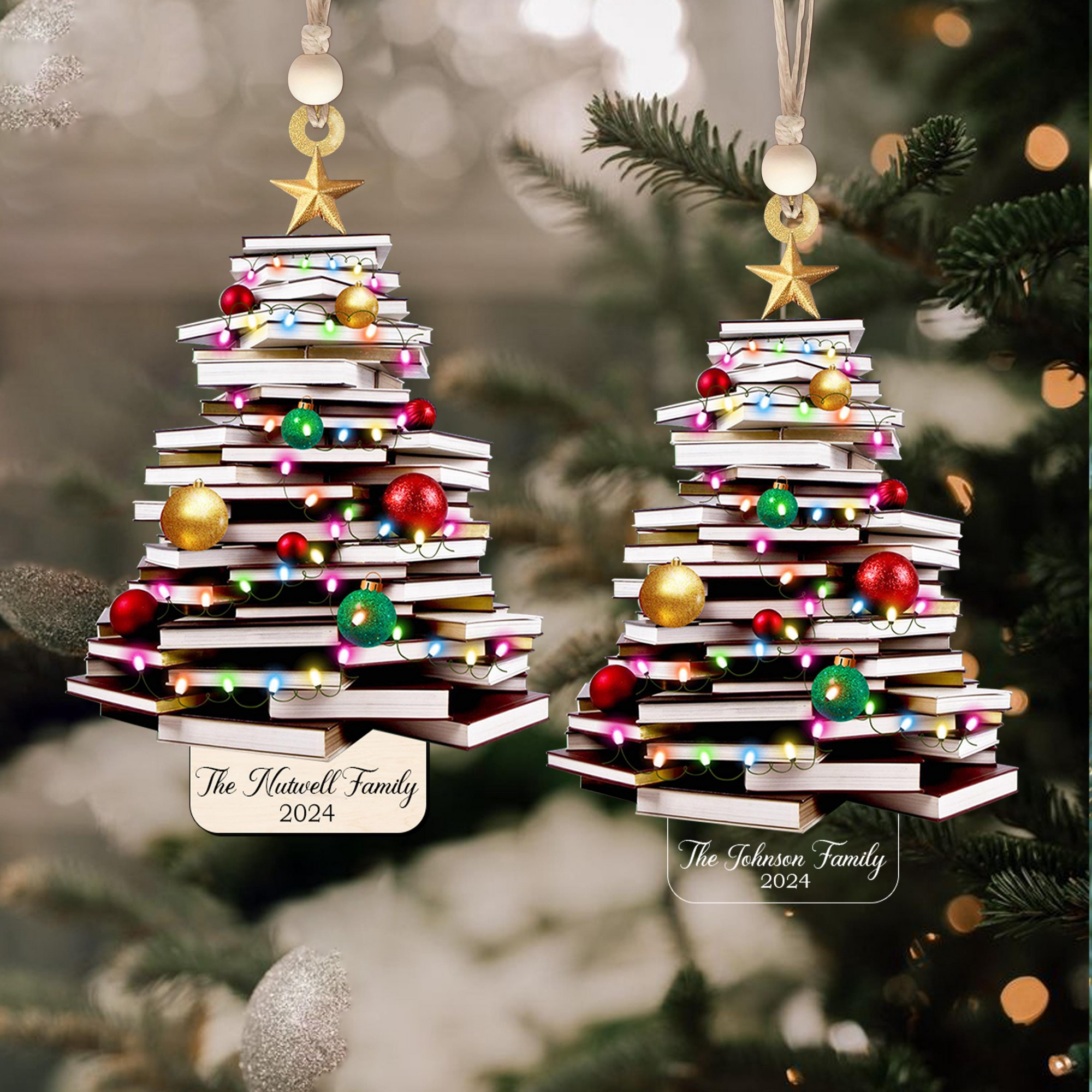 Bookstack Christmas Ornament - Personalized Custom Shaped Ornament - Christmas For Librarian, Book Lovers