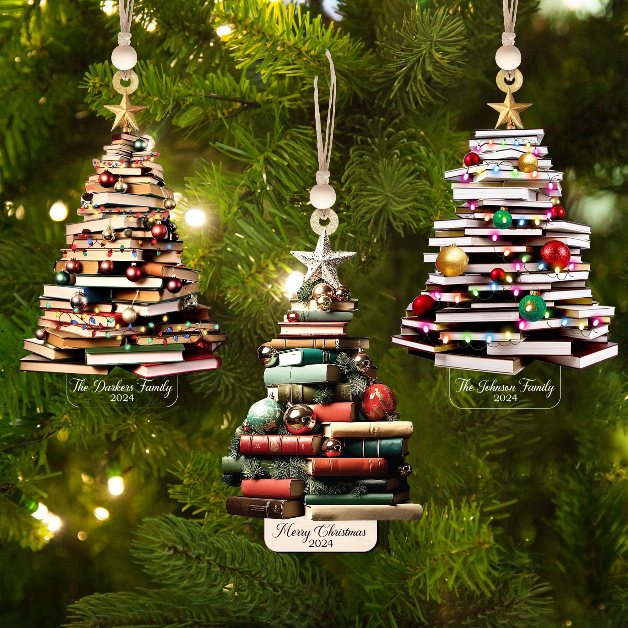 Bookstack Christmas Ornament - Personalized Custom Shaped Ornament - Christmas For Librarian, Book Lovers