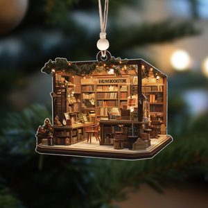 Bookstore Flat Ornament - Personalized Custom Shaped Acrylic Ornament - Christmas For Book Lovers