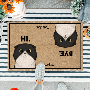 Pet Cat Hi and Bye Funny Doormat - Personalized Doormat - Birthday, Housewarming, Funny Gift for Homeowners, Friends, Dog Mom, Dog Dad, Dog Lovers, Pet Gifts for Him, Her - Suzitee Store