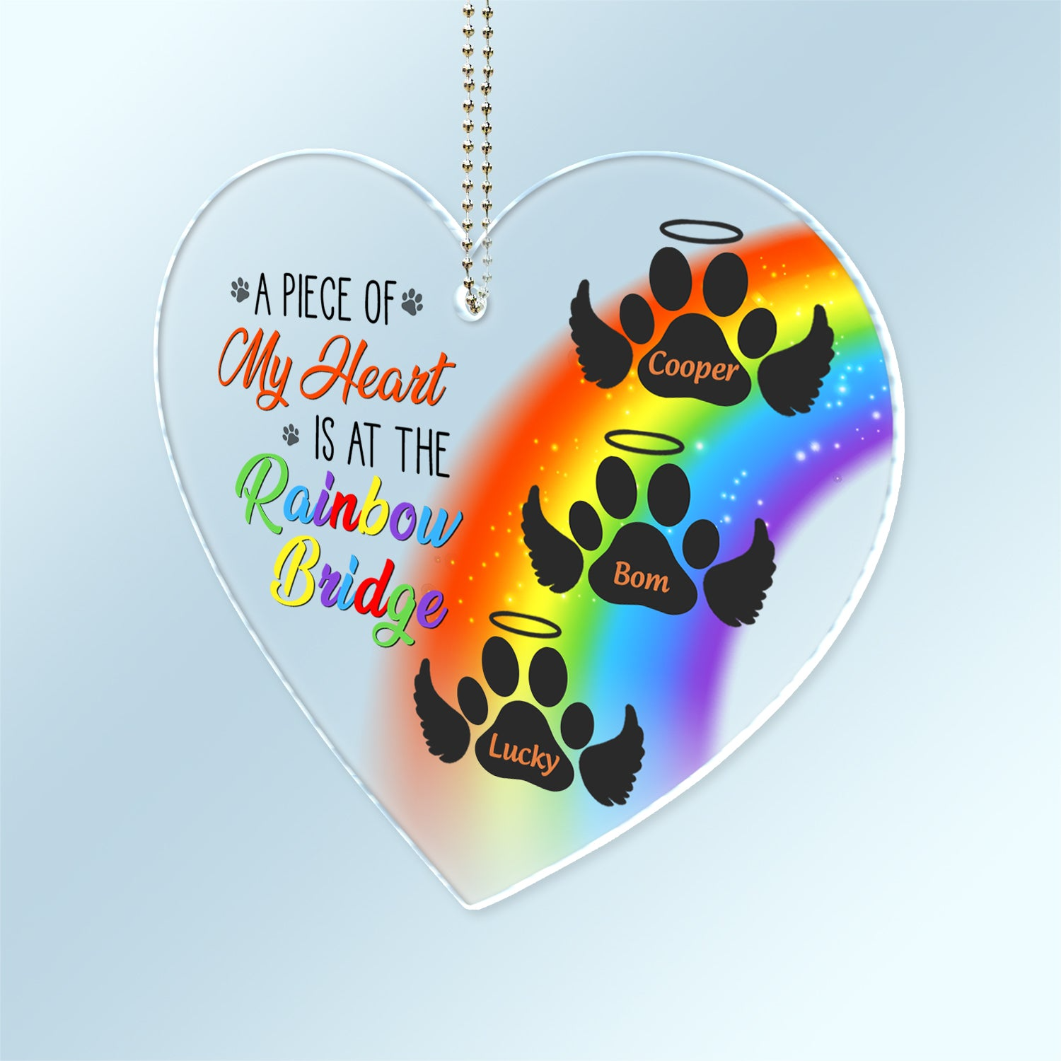 A Piece Of My Heart Is At The Rainbow Bridge - Personalized Acrylic Car Hanger - Pet Memorial Gift