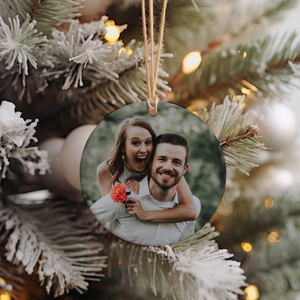 Custom Photo Couple Christmas Ornament - Personalized Circle Ceramic Ornament - Gift For Couple, Husband, Wife, Family Members