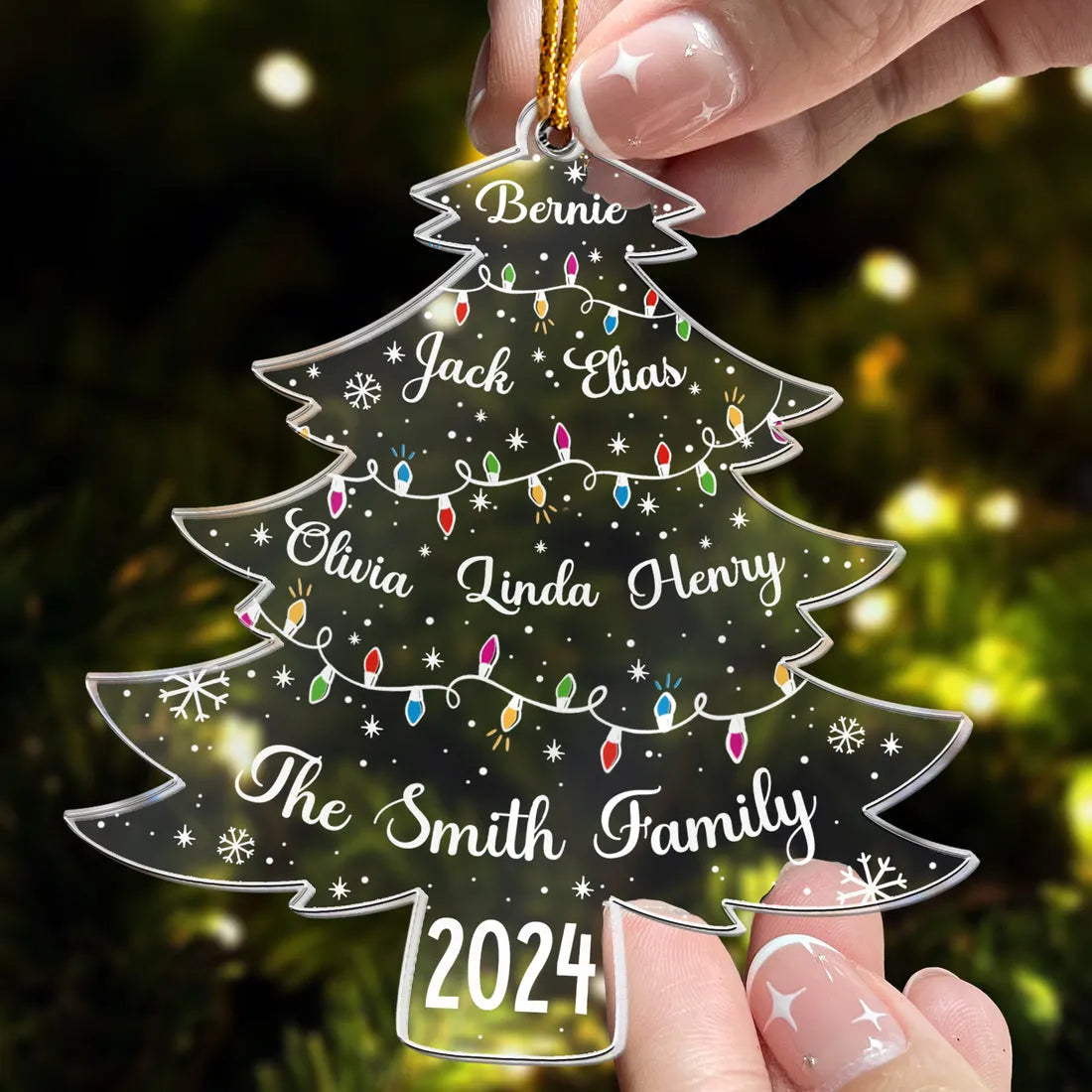 Christmas Tree With Family Names - Personalized Custom Shaped Acrylic Ornament - Christmas Gift For Family Members