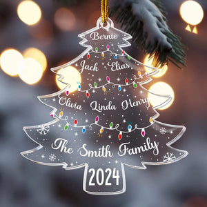 Christmas Tree With Family Names And Led Lights - Personalized Custom Shaped Acrylic Ornament - Christmas Gift For Family Members