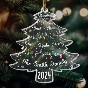 Christmas Tree With Family Names And Led Lights - Personalized Custom Shaped Acrylic Ornament - Christmas Gift For Family Members