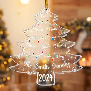 Christmas Tree With Family Names - Personalized Custom Shaped Acrylic Ornament - Christmas Gift For Family Members