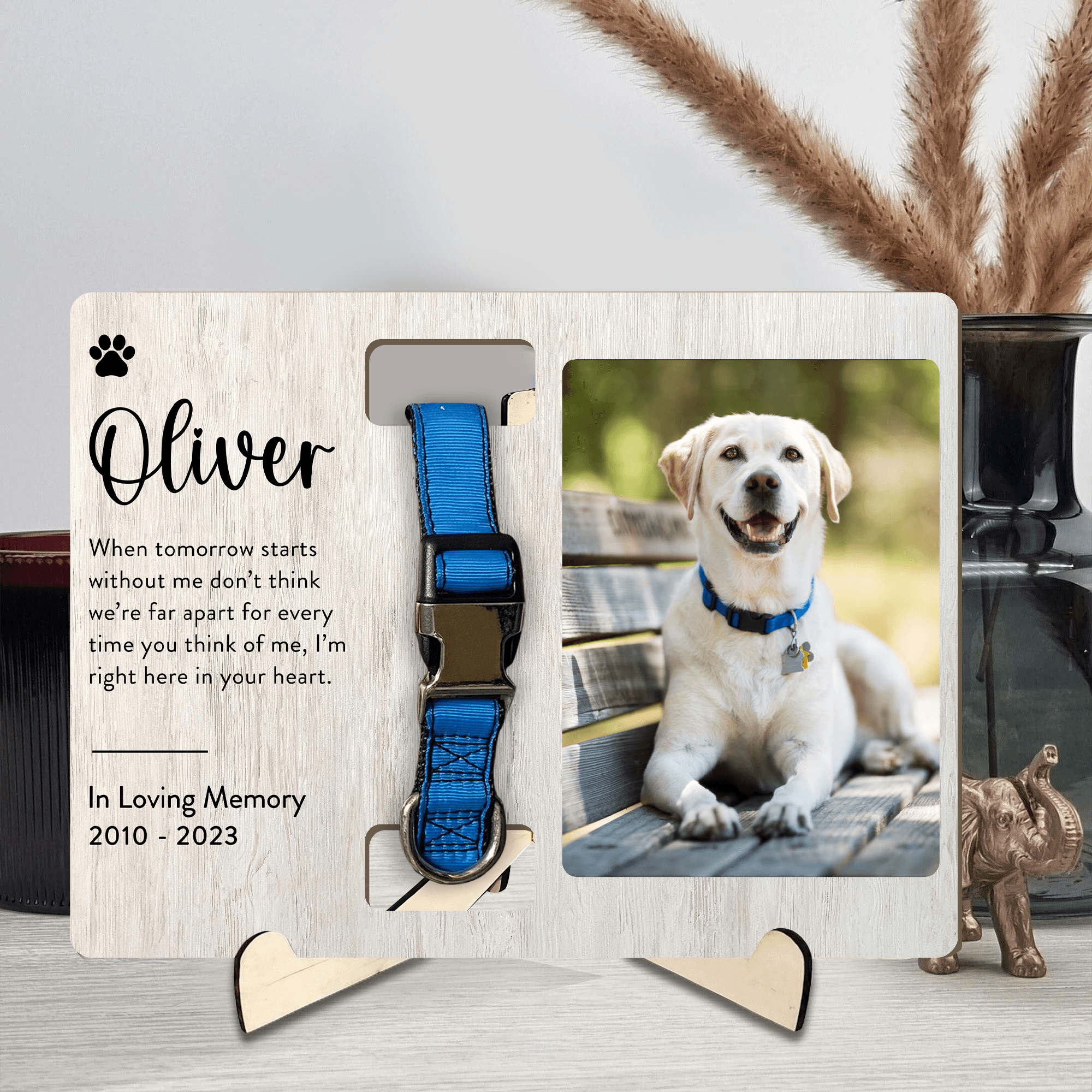 Custom Photo Memorial Gift - In Loving Memory - Personalized Wooden Collar Plaque | Sympathy, Bereavement, Condolence for Pet Loss, Dog & Cat Lover