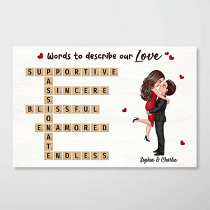 Coupe Hugging Kissing Crossword Puzzle - Personalized Poster/Canvas - Gift For Her/Him, Husband/Wife, Couples on Anniversary, Valentine's Day