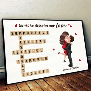 Coupe Hugging Kissing Crossword Puzzle - Personalized Poster/Canvas - Gift For Her/Him, Husband/Wife, Couples on Anniversary, Valentine's Day