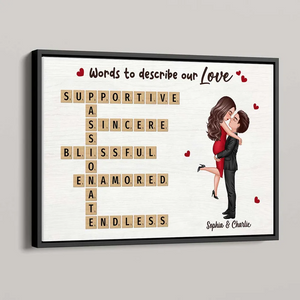 Coupe Hugging Kissing Crossword Puzzle - Personalized Poster/Canvas - Gift For Her/Him, Husband/Wife, Couples on Anniversary, Valentine's Day