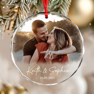 Custom Photo Couple Keepsake Ornament - Personalized Circle Glass Ornament - Christmas Gift For Couple, Husband, Wife, Family Members