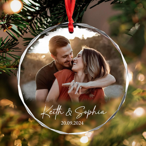 Custom Photo Couple Keepsake Ornament - Personalized Circle Glass Ornament - Christmas Gift For Couple, Husband, Wife, Family Members