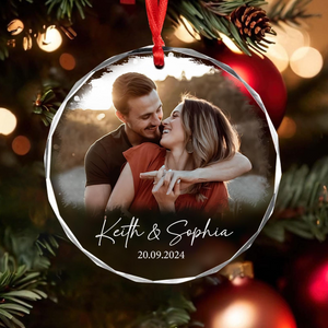 Custom Photo Couple Keepsake Ornament - Personalized Circle Glass Ornament - Christmas Gift For Couple, Husband, Wife, Family Members