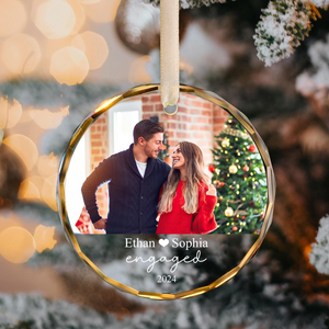 Custom Photo Couple Ornament - Personalized Circle Glass Ornament - Christmas Gift For Couple, Husband, Wife, Family Members