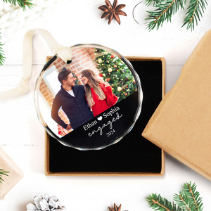 Custom Photo Couple Ornament - Personalized Circle Glass Ornament - Christmas Gift For Couple, Husband, Wife, Family Members