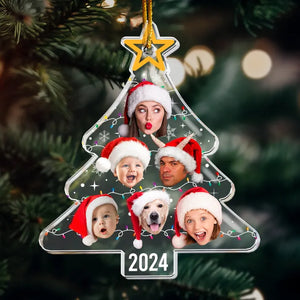 Custom Photo Christmas Tree With Led Light Funny Family - Personalized Custom Shaped Acrylic Ornament - Christmas Gift For Family Members