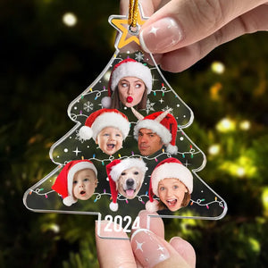 Custom Photo Christmas Tree With Led Light Funny Family - Personalized Custom Shaped Acrylic Ornament - Christmas Gift For Family Members