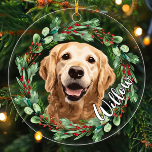 Custom Photo Dog/Cat Portrait - Personalized Circle Acrylic Ornament - Christmas Gift For Pet Loss, Sympathy Gift for Cat, Dog Lovers