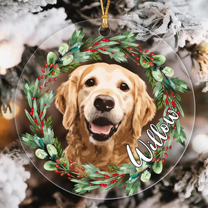 Custom Photo Dog/Cat Portrait - Personalized Circle Acrylic Ornament - Christmas Gift For Pet Loss, Sympathy Gift for Cat, Dog Lovers