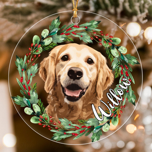 Custom Photo Dog/Cat Portrait - Personalized Circle Acrylic Ornament - Christmas Gift For Pet Loss, Sympathy Gift for Cat, Dog Lovers