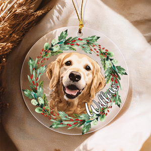 Custom Photo Dog/Cat Portrait - Personalized Circle Acrylic Ornament - Christmas Gift For Pet Loss, Sympathy Gift for Cat, Dog Lovers