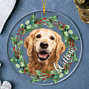 Custom Photo Dog/Cat Portrait - Personalized Circle Acrylic Ornament - Christmas Gift For Pet Loss, Sympathy Gift for Cat, Dog Lovers