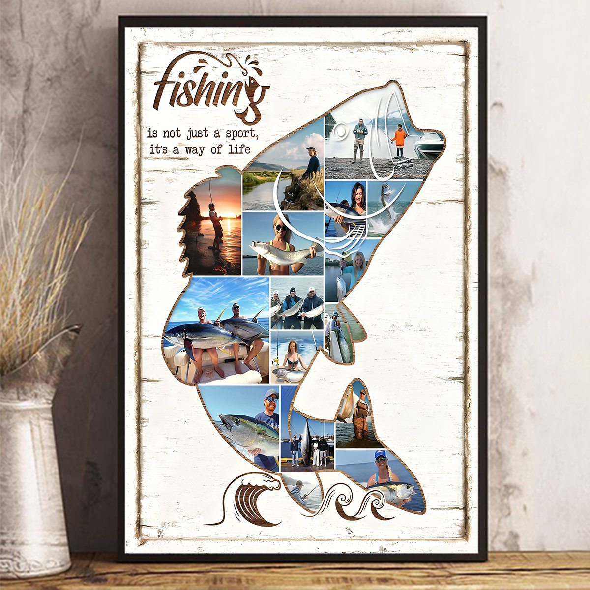 Custom Photo Fishing Photo Collage - Personalized Poster/Canvas Print - Gift For Fisher, Fisherman, Fishing Lovers