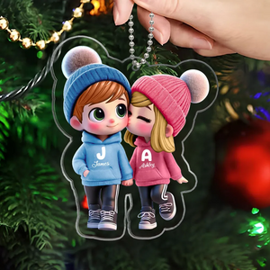 Cute Cartoon Couple Walking - Personalized Acrylic Car Hanger - Gift For Couple, Anniversary, Valentine, Engagement