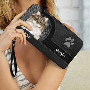 Cute Dogs And Cats Aesthetic Pattern - Personalized Leather Long Wallet - Gift For Pet Lovers, Dog Mom, Cat Mom