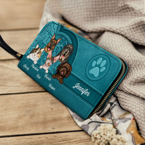 Cute Dogs And Cats Aesthetic Pattern - Personalized Leather Long Wallet - Gift For Pet Lovers, Dog Mom, Cat Mom