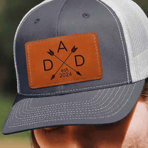 Dad Established Custom Year Trucker Hat - Personalized Engraved Leather Patch Hat - Custom Father's Day Gift for Him, Husband, Daddy, Grandpa, Dad Hat, Dad Gift From Daughter, Custom Dad Cap, Gift For Dad From Kids, Dad Gift With Kids Names