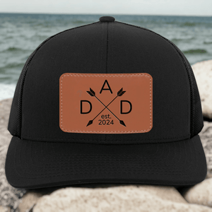 Dad Established Custom Year Trucker Hat - Personalized Engraved Leather Patch Hat - Custom Father's Day Gift for Him, Husband, Daddy, Grandpa, Dad Hat, Dad Gift From Daughter, Custom Dad Cap, Gift For Dad From Kids, Dad Gift With Kids Names