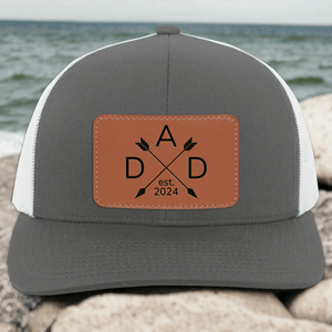 Dad Established Custom Year Trucker Hat - Personalized Engraved Leather Patch Hat - Custom Father's Day Gift for Him, Husband, Daddy, Grandpa, Dad Hat, Dad Gift From Daughter, Custom Dad Cap, Gift For Dad From Kids, Dad Gift With Kids Names