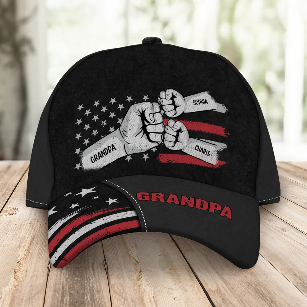 Dad Grandpa Fist Bump Nation Flag - Personalized Classic Cap - Gift For Dad, Grandpa, Husband