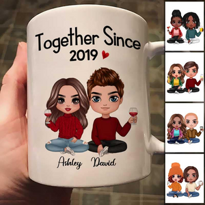 Doll Couple Sitting - Personalized Custom Mug - Gift For Her/Him, Husband/Wife, Couples on Anniversary, Valentine's Day