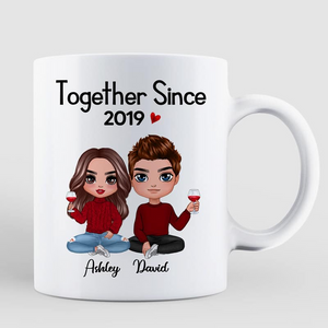 Doll Couple Sitting - Personalized Custom Mug - Gift For Her/Him, Husband/Wife, Couples on Anniversary, Valentine's Day